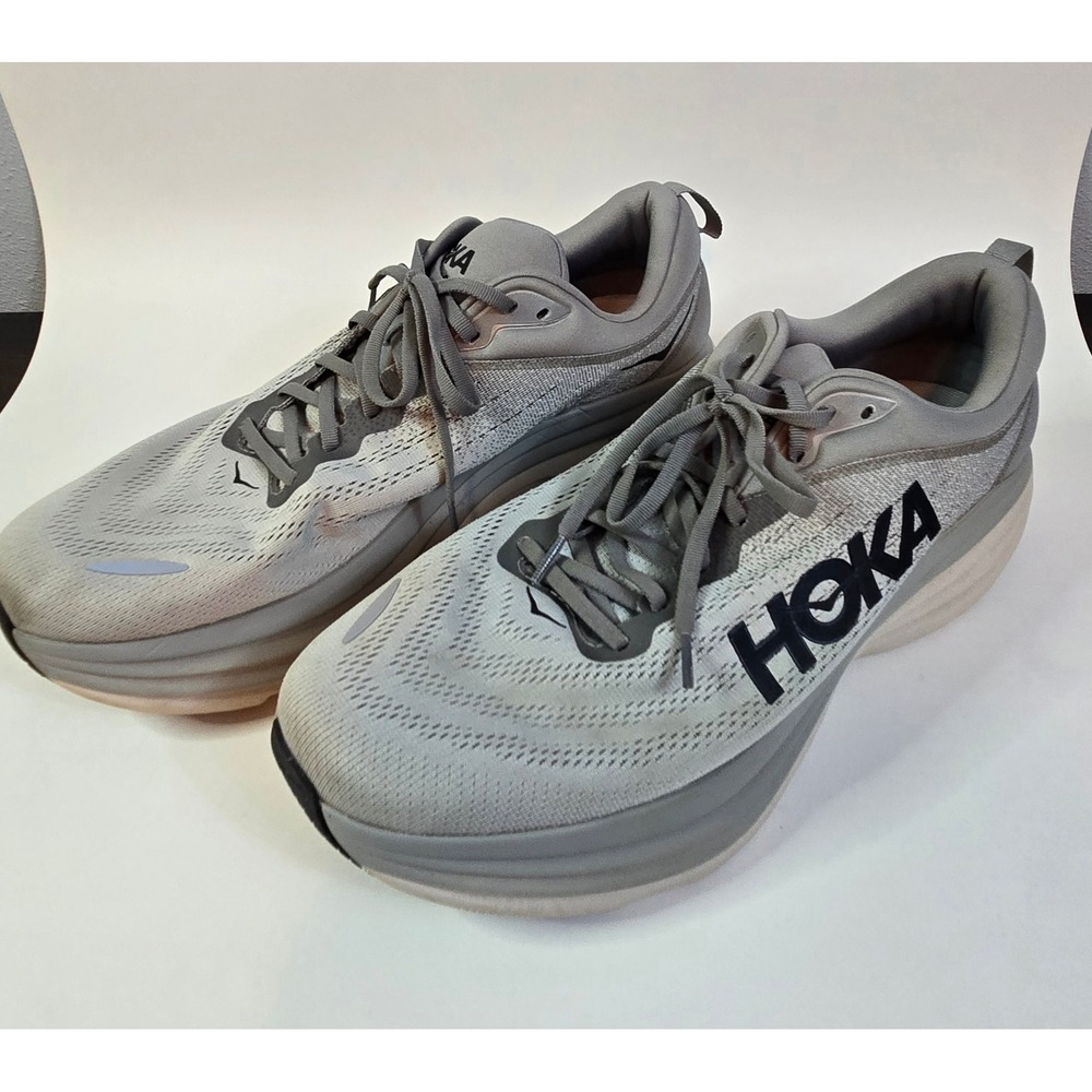 Hoka Bondi 8 Wide Mens 14 2E Harbor Mist Castlerock Grey Running Shoes 1127953